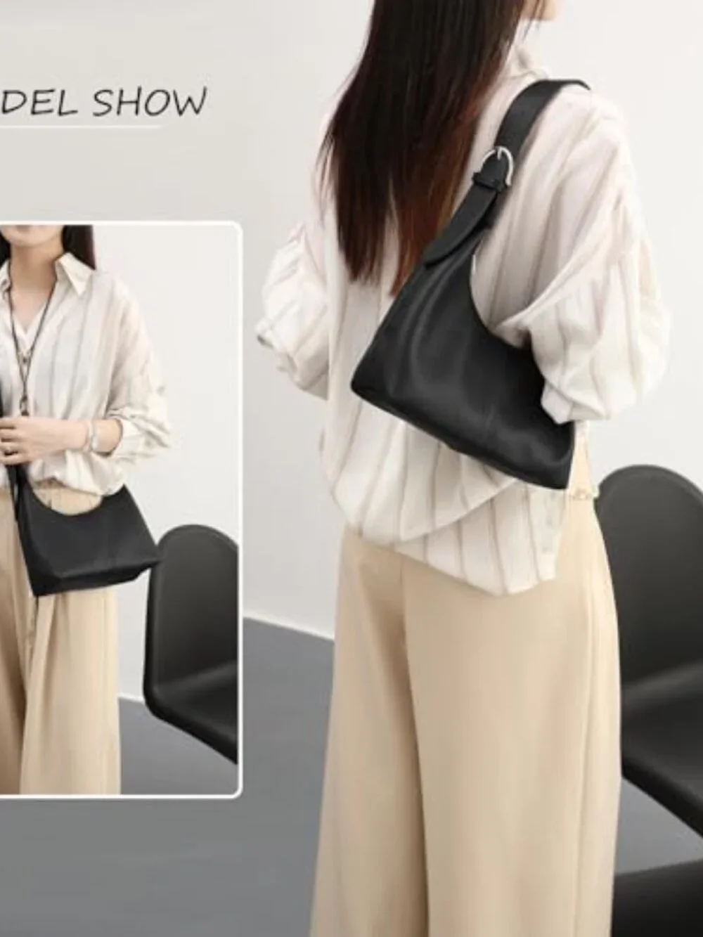 Soft Vegan Leather Crescent Hobo Bag Slouchy Tote Crossbody Purse